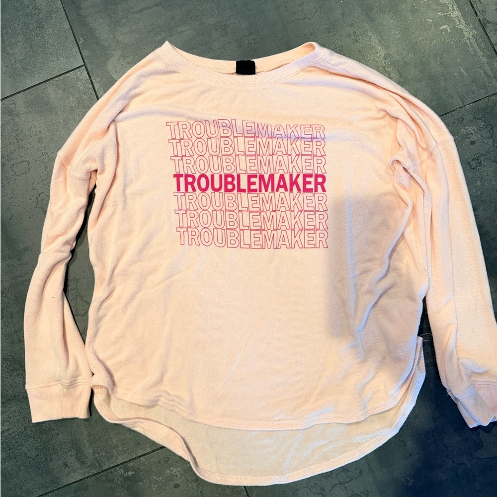 Free Press Troublemaker Graphic Long Sleeve Top - Light Pink